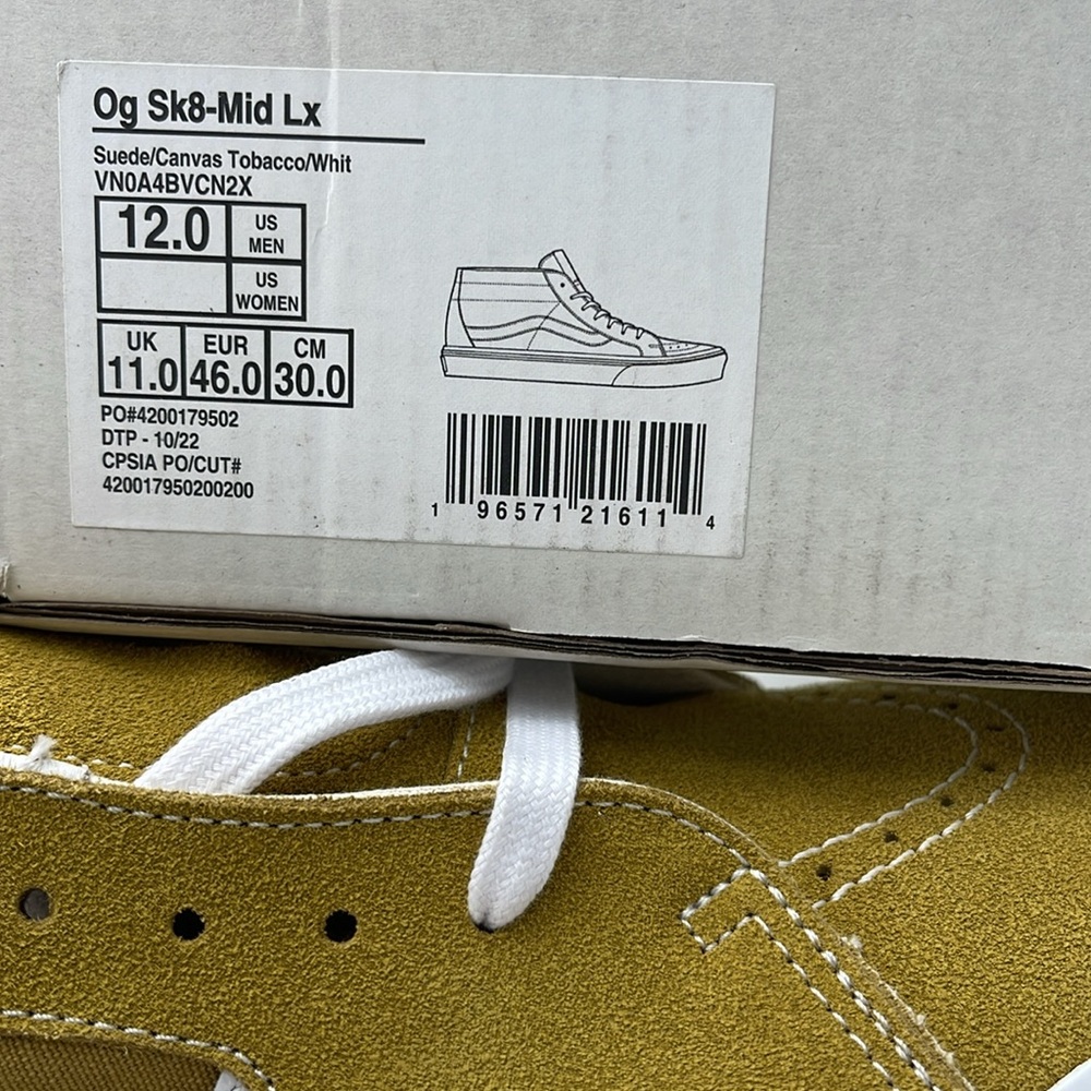 Vans Men’s Mustard High-Top 0g Sk8-Mid Lx
Suede/Canvas Tobacco/White
VN0A4BVCN2X - Picture 16 of 16